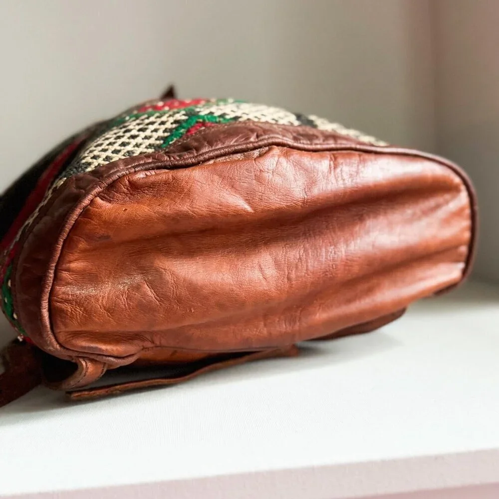 Vintage Handmade Ethnic Kilim Leather LArge Backpack